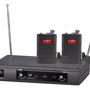 Microfono Inalambrico Portatil Corbatero Para Clases Karaoke Doble Vhf Alcance 50mts  Negro