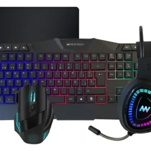 Teclado Mouse Auricular Gamer Nw-se500 Pc Kit Combo Led Rgb Teclado Negro